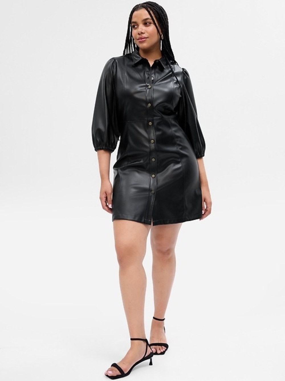 GAP Black Faux Leather Button-Front Dress